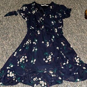 Elegant Navy Floral Wrap Dress